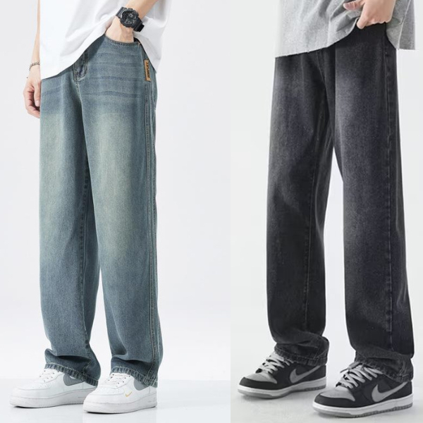 Quần jean nam baggy RETRO 2 màu đen xanh trơn basic